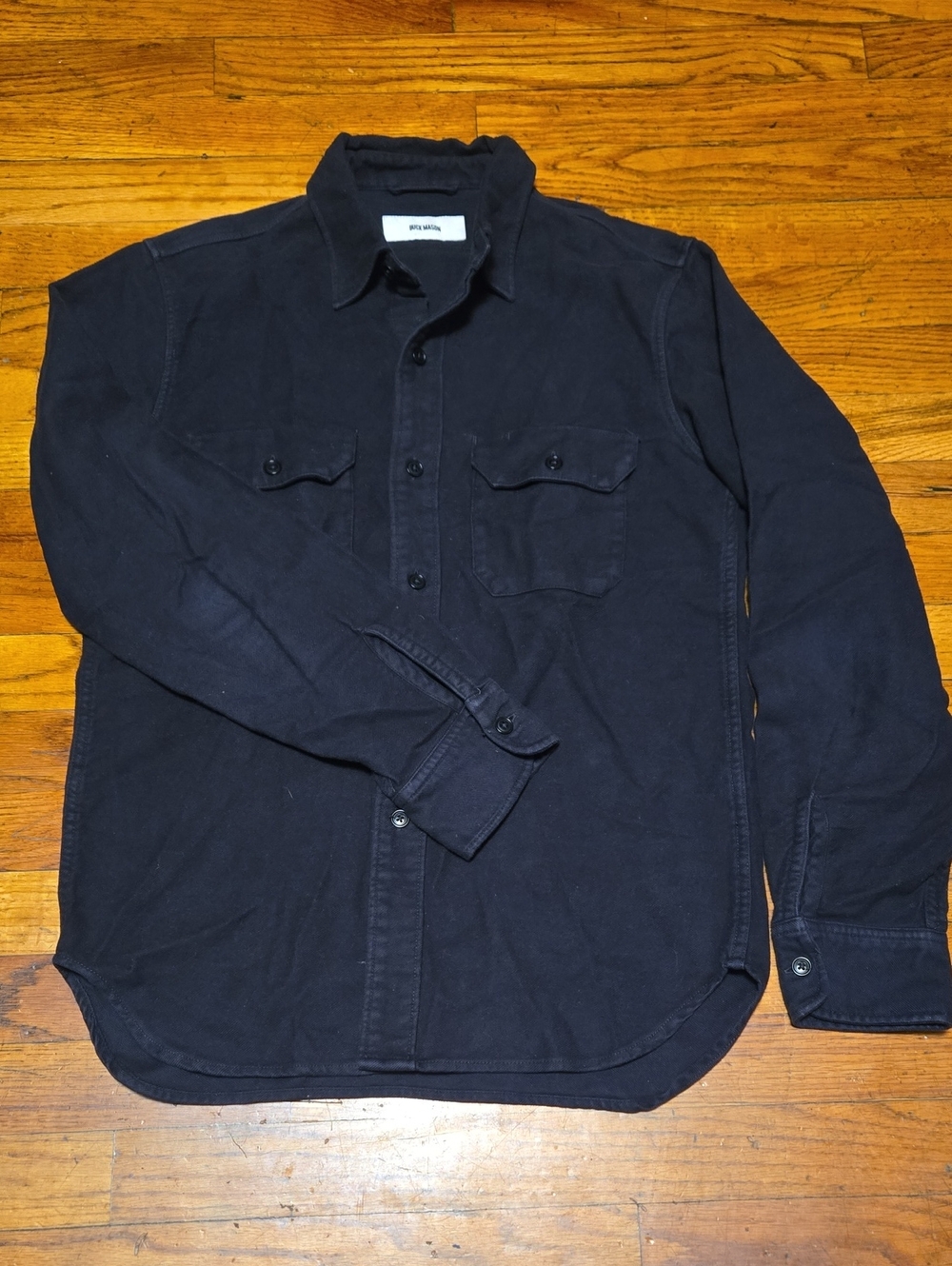 Buck Mason Button Front Utility LS Soft Cotton Shirt Navy Men's X-Small